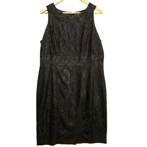 Lane Bryant Women’s Black Floral Lace Boat Neck Lined Knee Length Dress 16‎